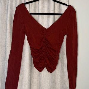 Forever 21 Deep Red Ruched V-Neck Blouse